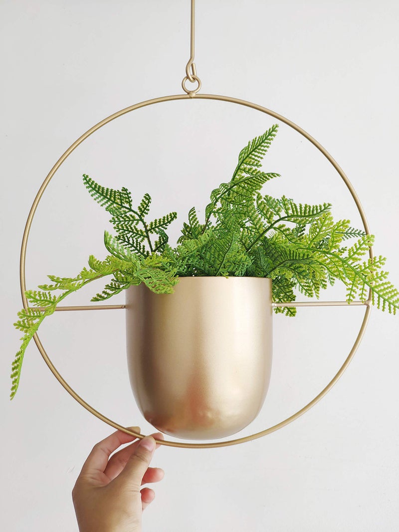 RISEON Boho Gold Metal Plant Hanger,Metal Wall and Ceiling Hanging Planter, Modern Planter, Mid Century Flower Pot Plant Holder, Minimalist Planter for Indoor Outdoor Home Decor - Image 2